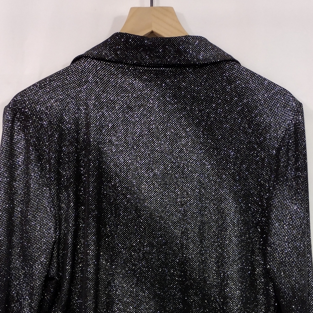Atelier 29 Glitter Boho Button Top Women's XL Black Silver Retro Grunge Disco - Picture 6 of 8